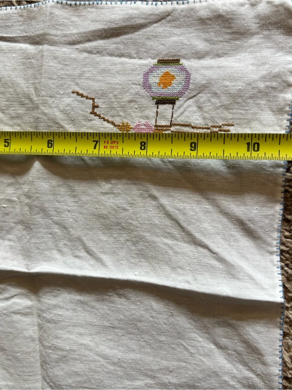 Embroidered White/Off-White Linen Tablecloth with Napkins